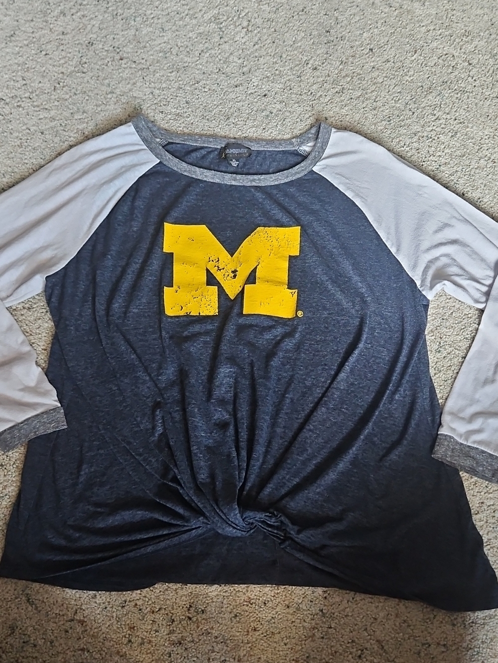University M Raglan Long Sleeve Tee in Navy and White